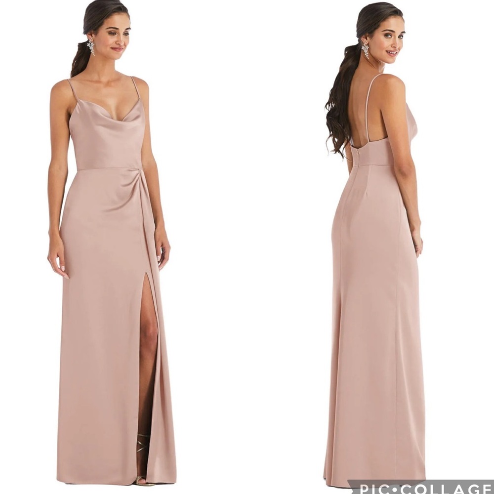 Dessy Collection Gown Cowl Neck Maxi Dress Toasted Sugar 10